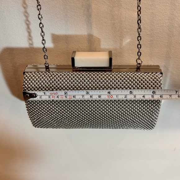 JESSICA MCCLINTOCK Silver Metallic Clutch Crossbody Bag Studded Look - Picture 7 of 15